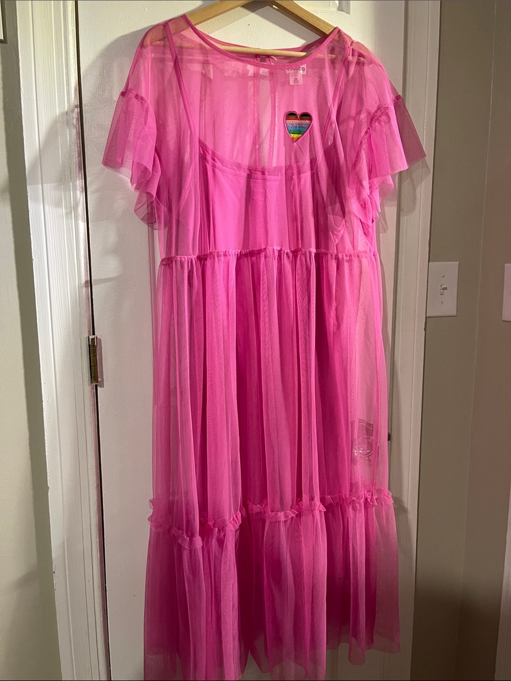 PRIDE◯ by Target Fuchsia Sheer 2pc Ballerina Slip Dress w/ Rainbow Heart Patch